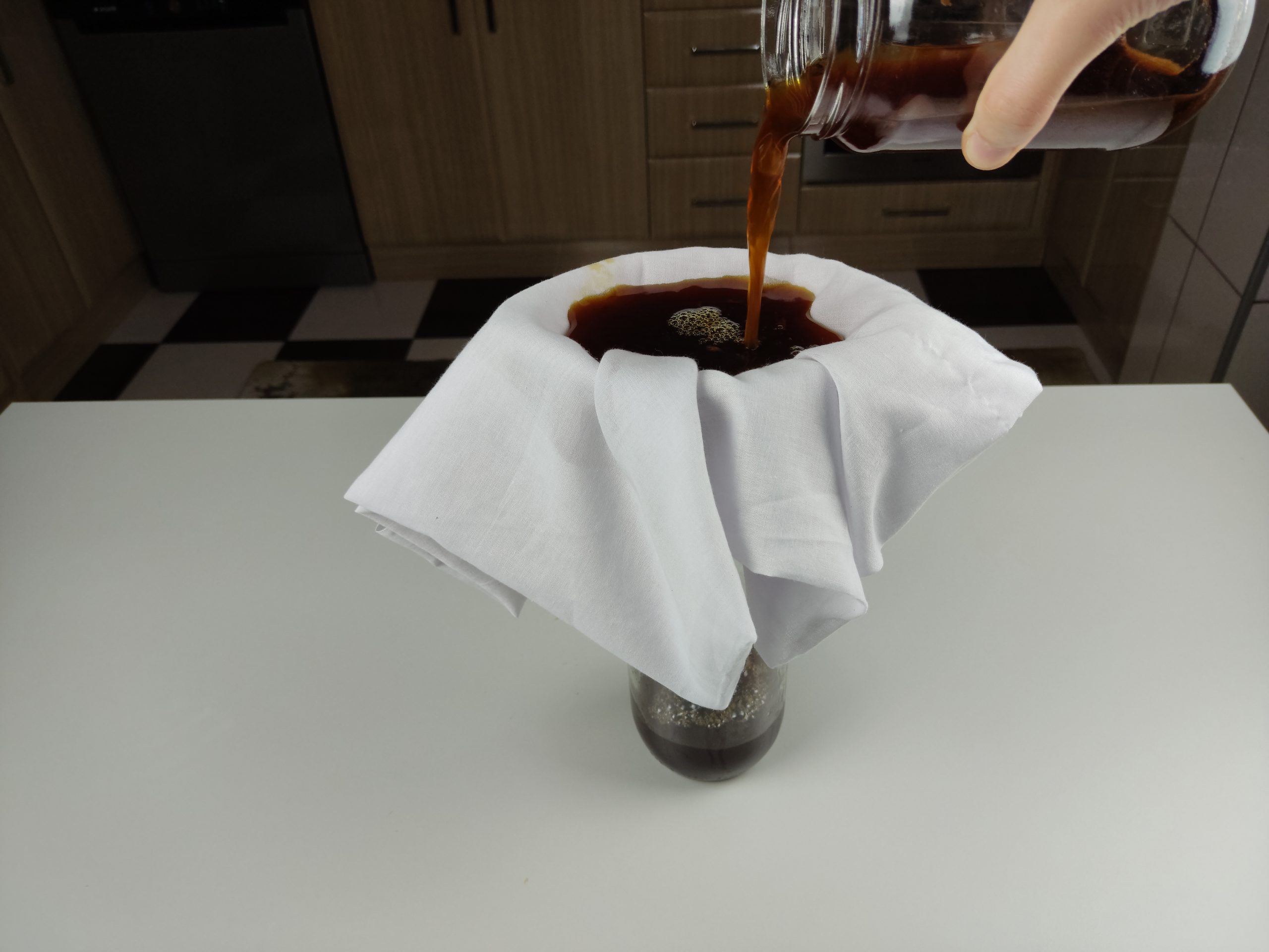 straining coffee