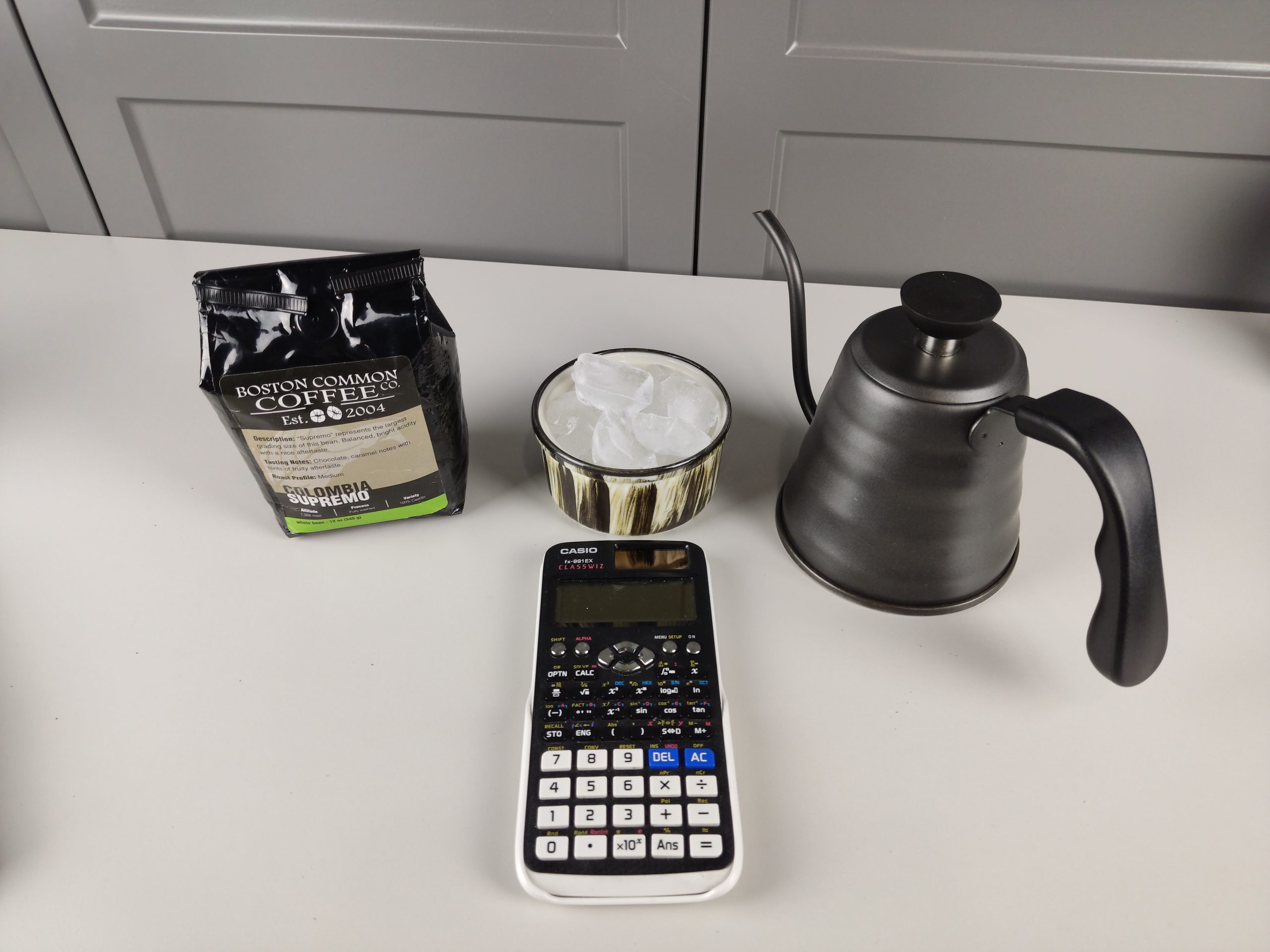 Gooseneck kettle and coffee pack