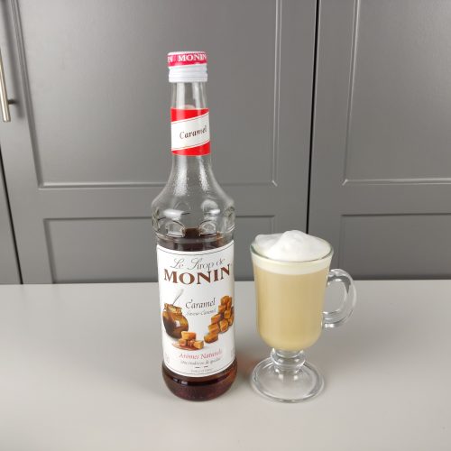 Monin caramel syrup and aeropress latte