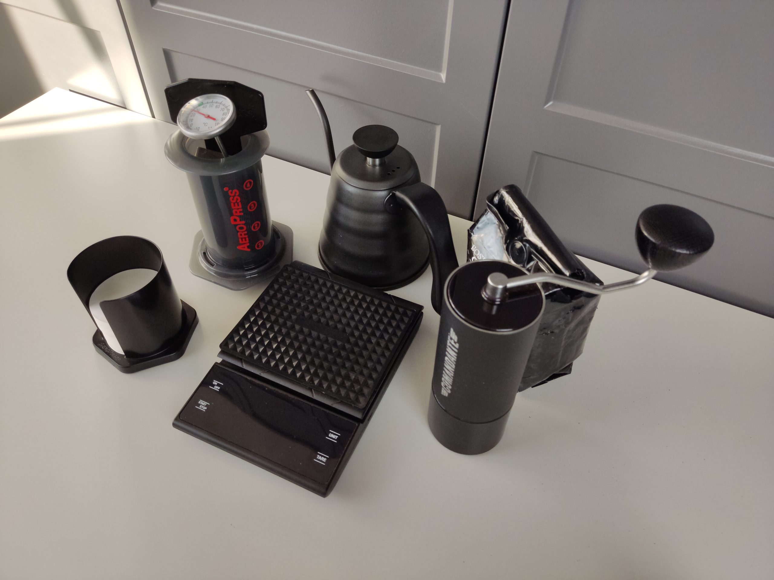 Necessary equipment for brewing coffee in aeropress