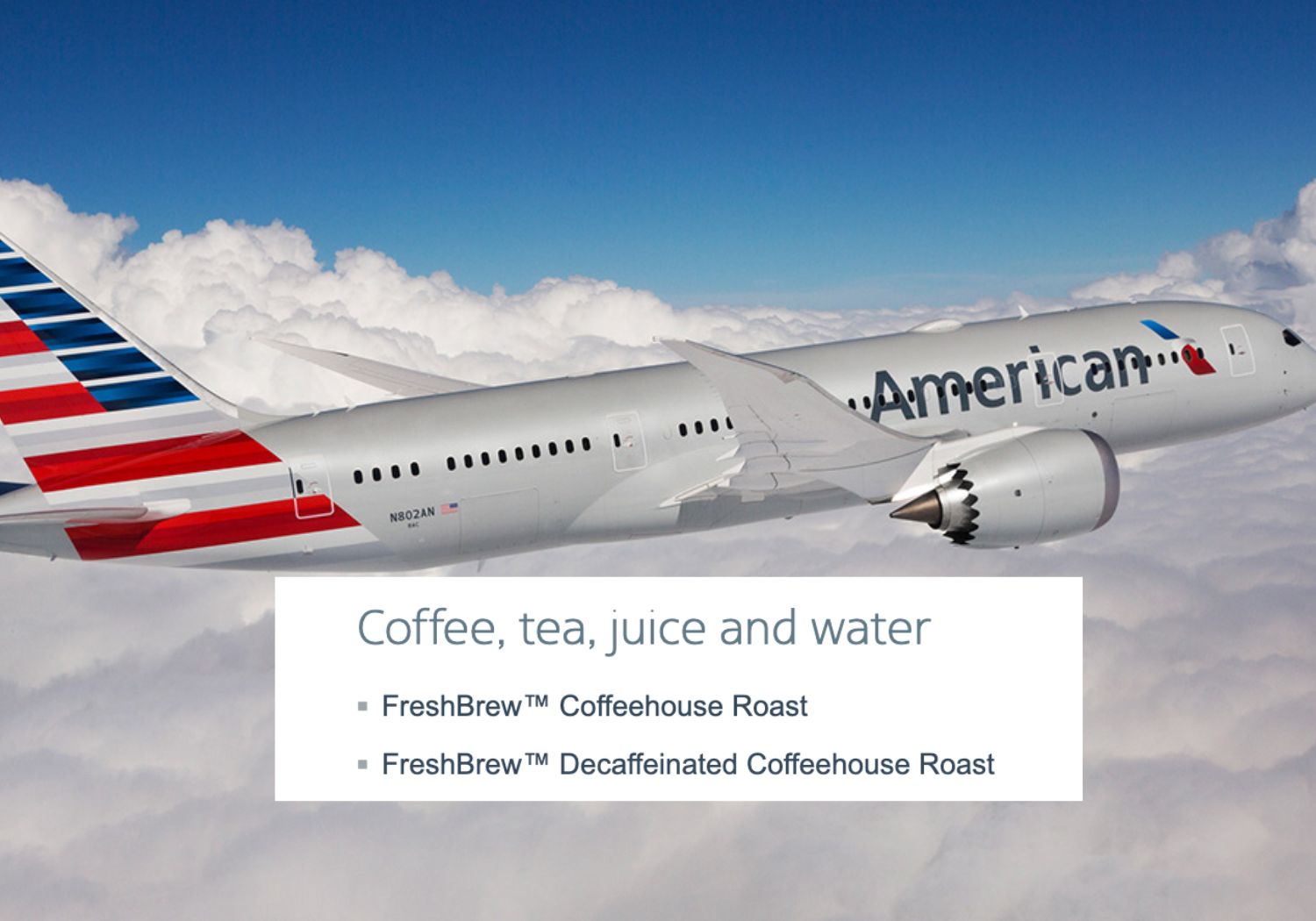 American Airlines serves FreshBrew coffee on their flights