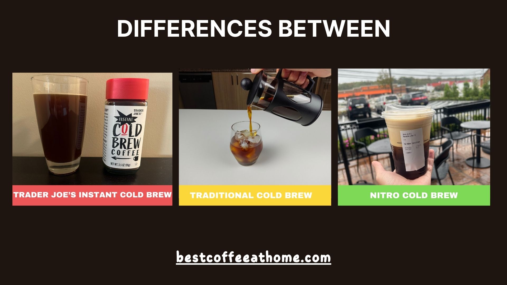 Trader Joe's Instant Cold Brew Coffee vs traditional cold brew vs Nitro Cold Brew Coffee