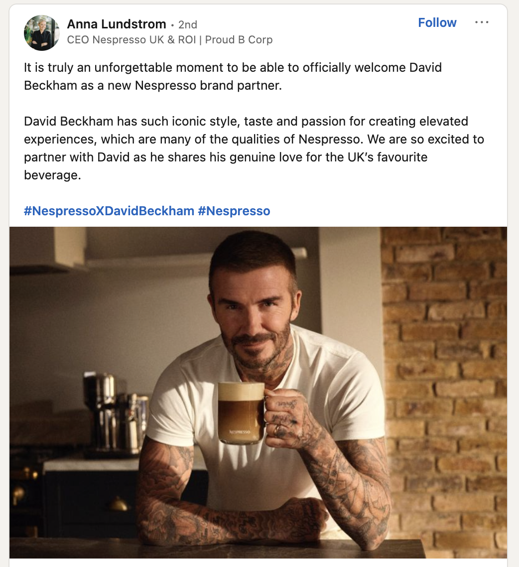 David Beckham as a new Nespresso brand partner