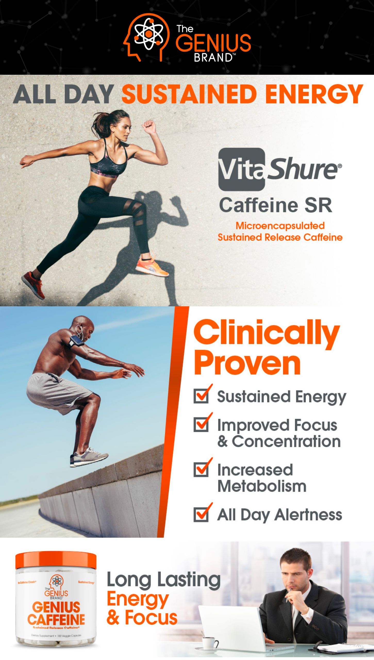 Genius 100mg Extended-Time Release Caffeine Pills