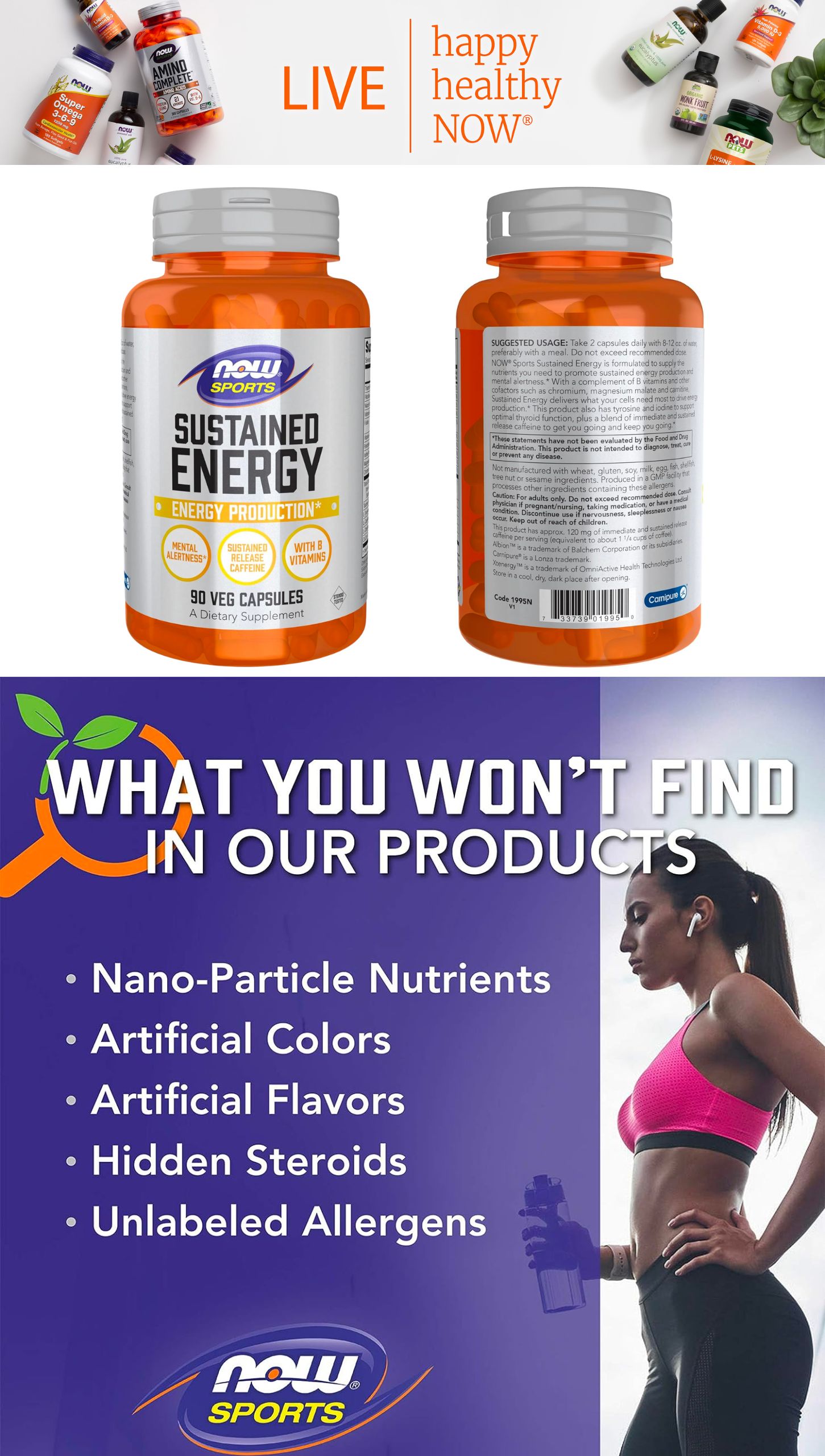 NOW Sustained-Time Release Caffeine Capsules with B Vitamins