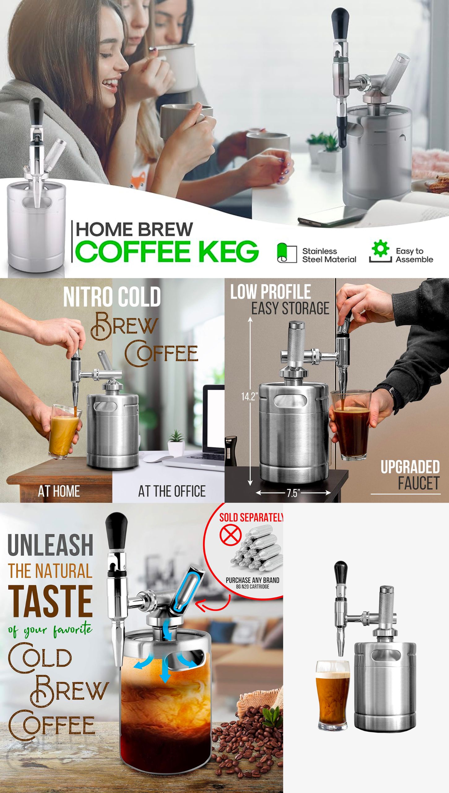 NutriChef Nitro Cold Brew Maker - Home Brew Coffee Keg