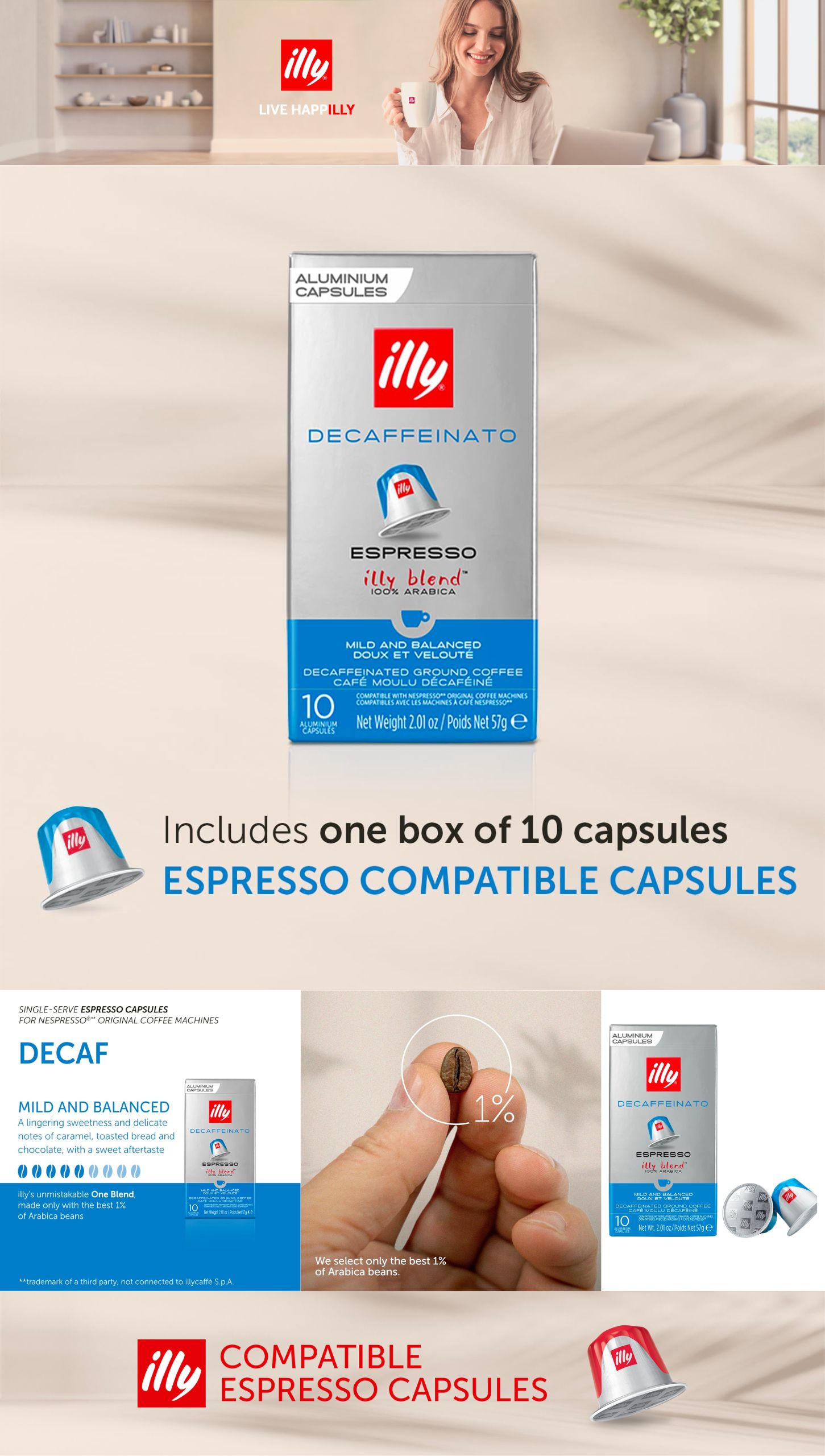 Illy Espresso Compatible Capsules - Single-Serve Coffee Capsules - Pods - Classico Decaf Roast