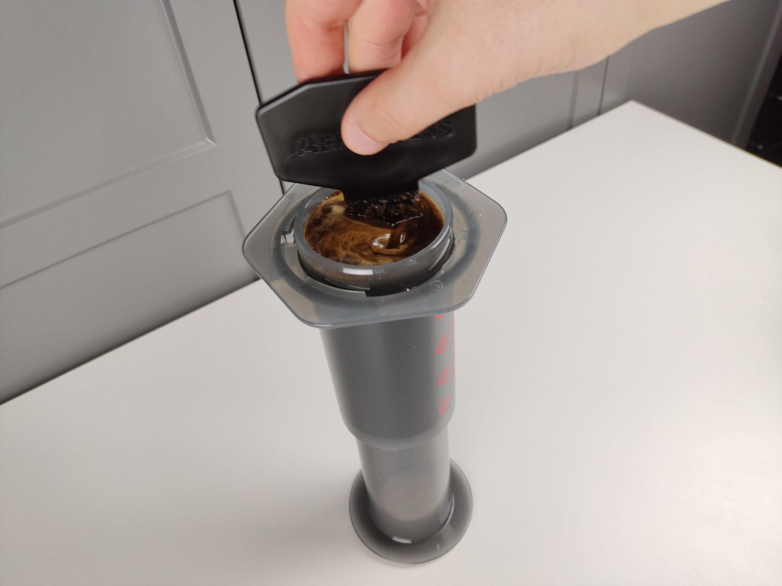 stirring the aeropress cold brew