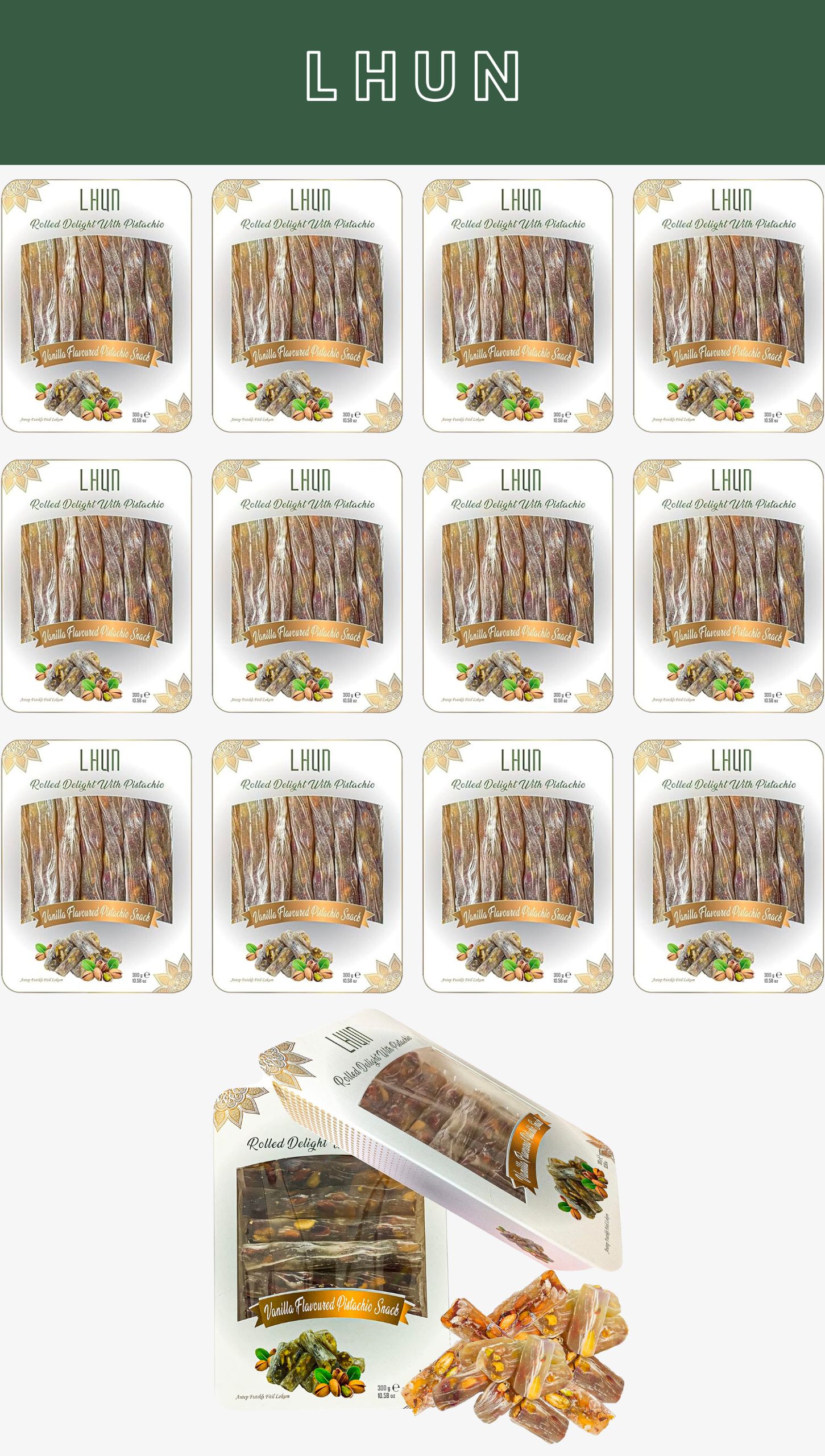 LHUN Rolled Turkish Delights Candy with Vanilla and Pistachio