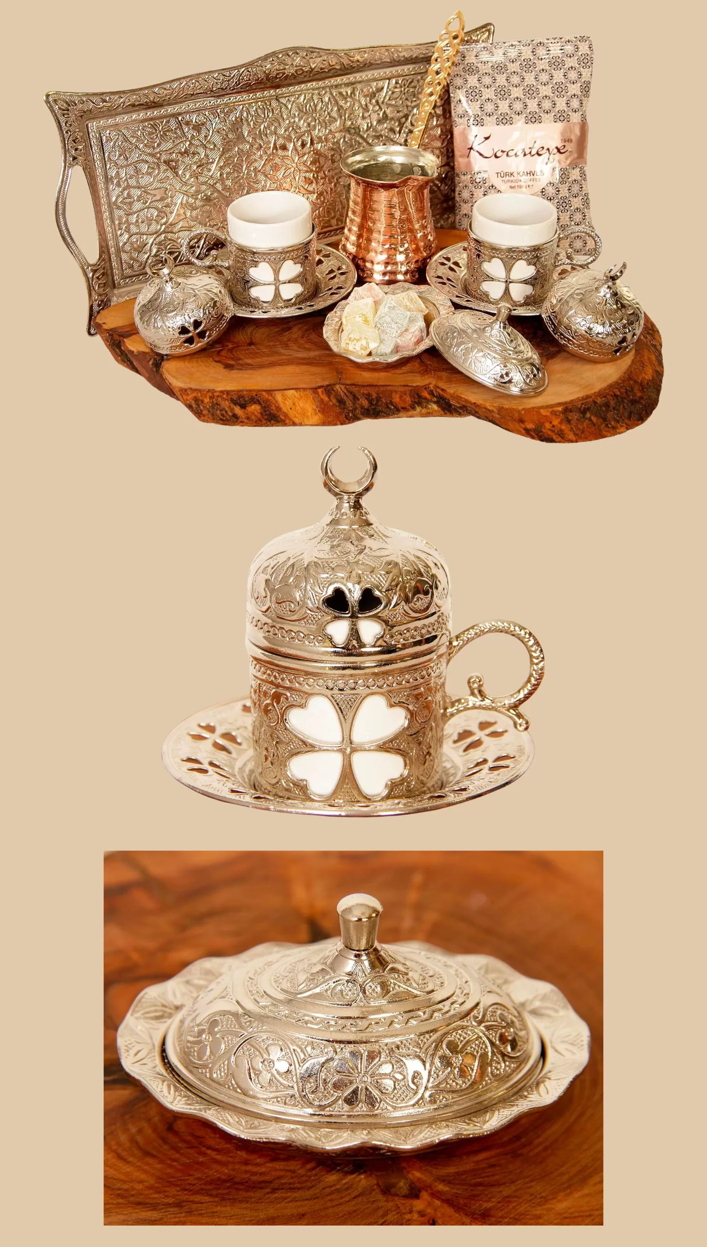 Luxury Copper Turkish Coffee Pot Set 13 Pieces