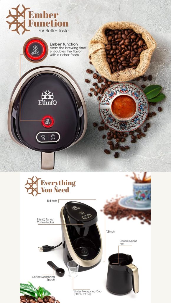 ETHNIQ 120V Turkish Coffee Machine – 1-4 Cups-Cook Sense Tech-BPA Free-BlackSilver