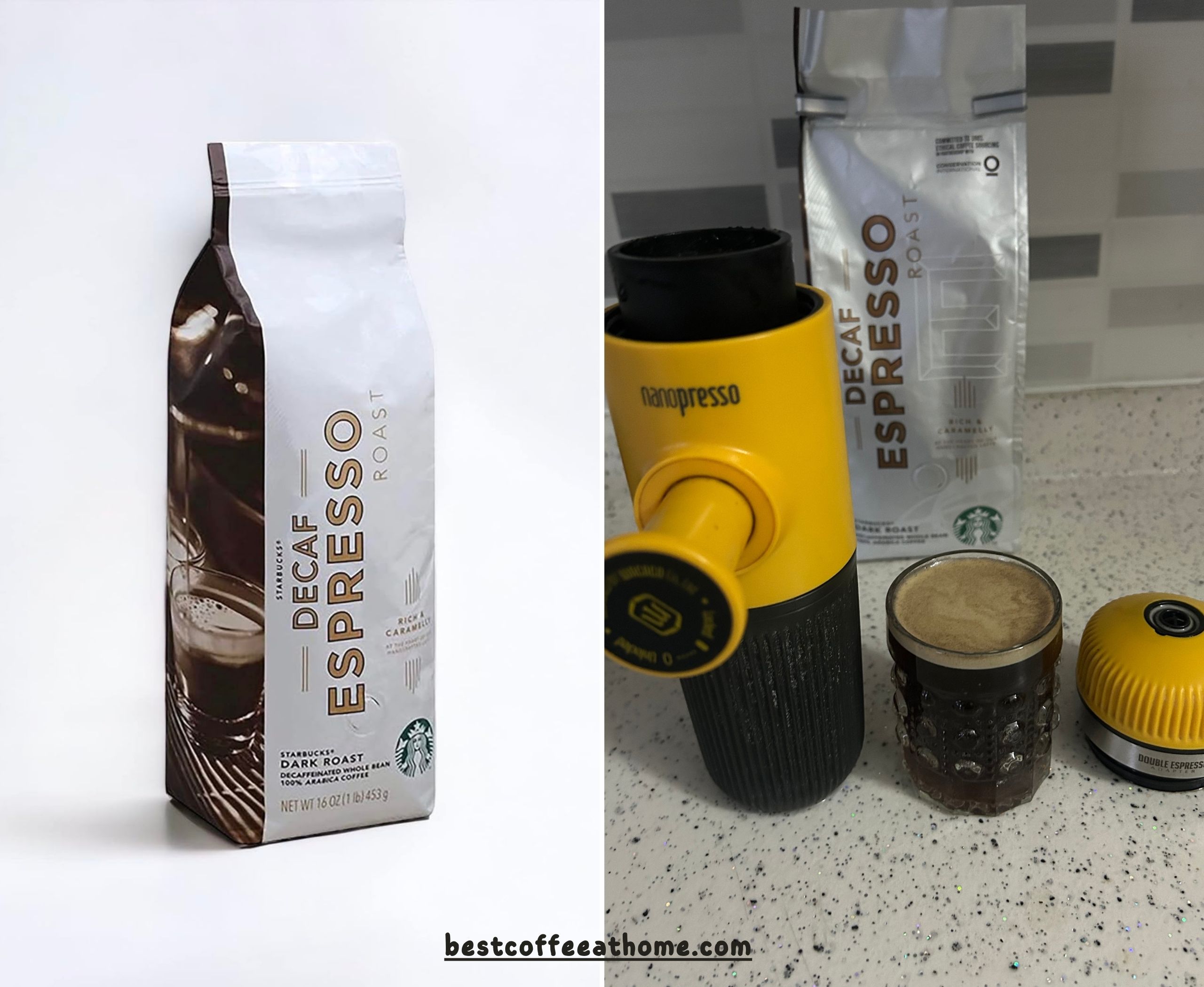 starbucks dark roast decaf caffeine free coffee beans and wacaco nanopresso barista kit