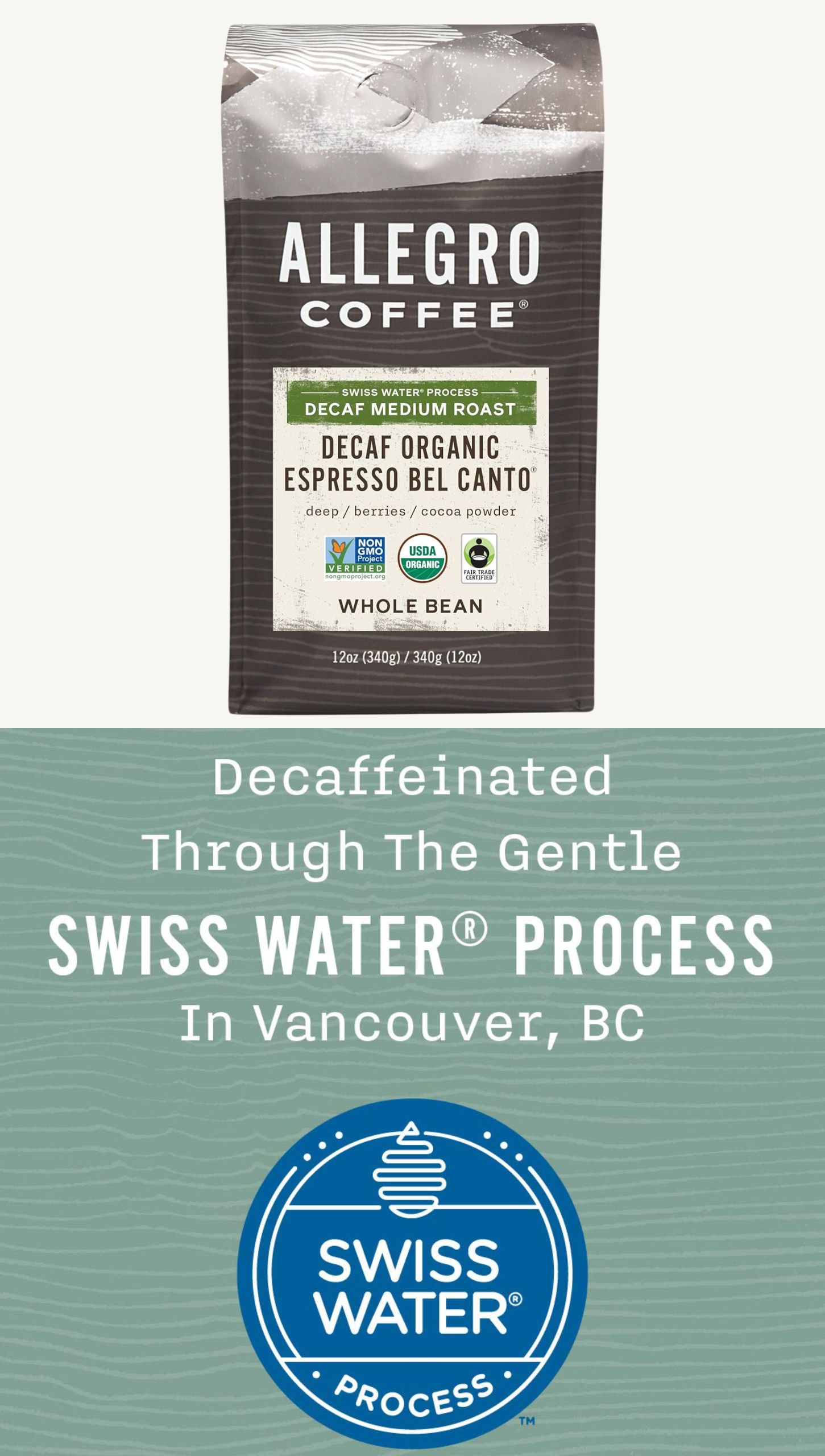 Allegro Coffee Decaf Organic Espresso Bel Canto-Whole Bean-12oz