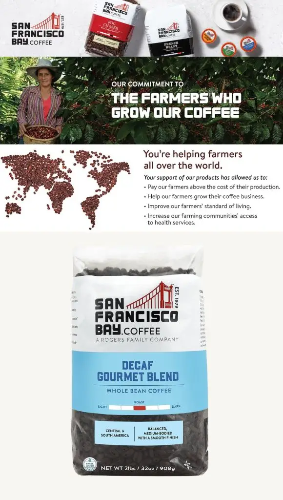 San Francisco Bay DECAF Gourmet Blend-Whole Bean Coffee-Medium Roast-2lb-Swiss Water Processed