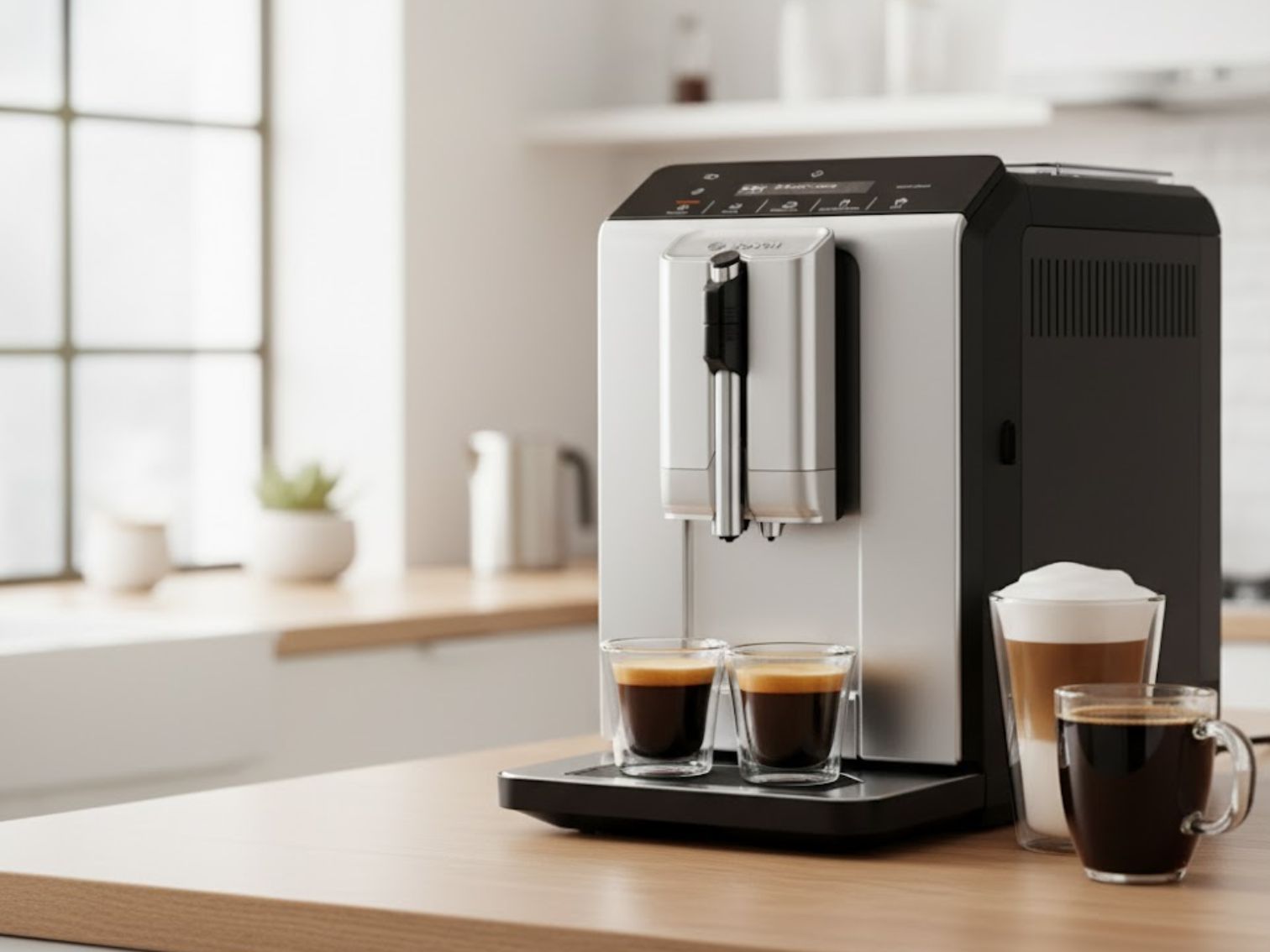 Bosch 300 Series Fully Automatic Espresso and Coffee Machine – In-Cup Frother, OneTouch Milk Drinks, 5 Drink Options, Ceramic Grinder, Easy Clean & Descale, in Silver TIU20307